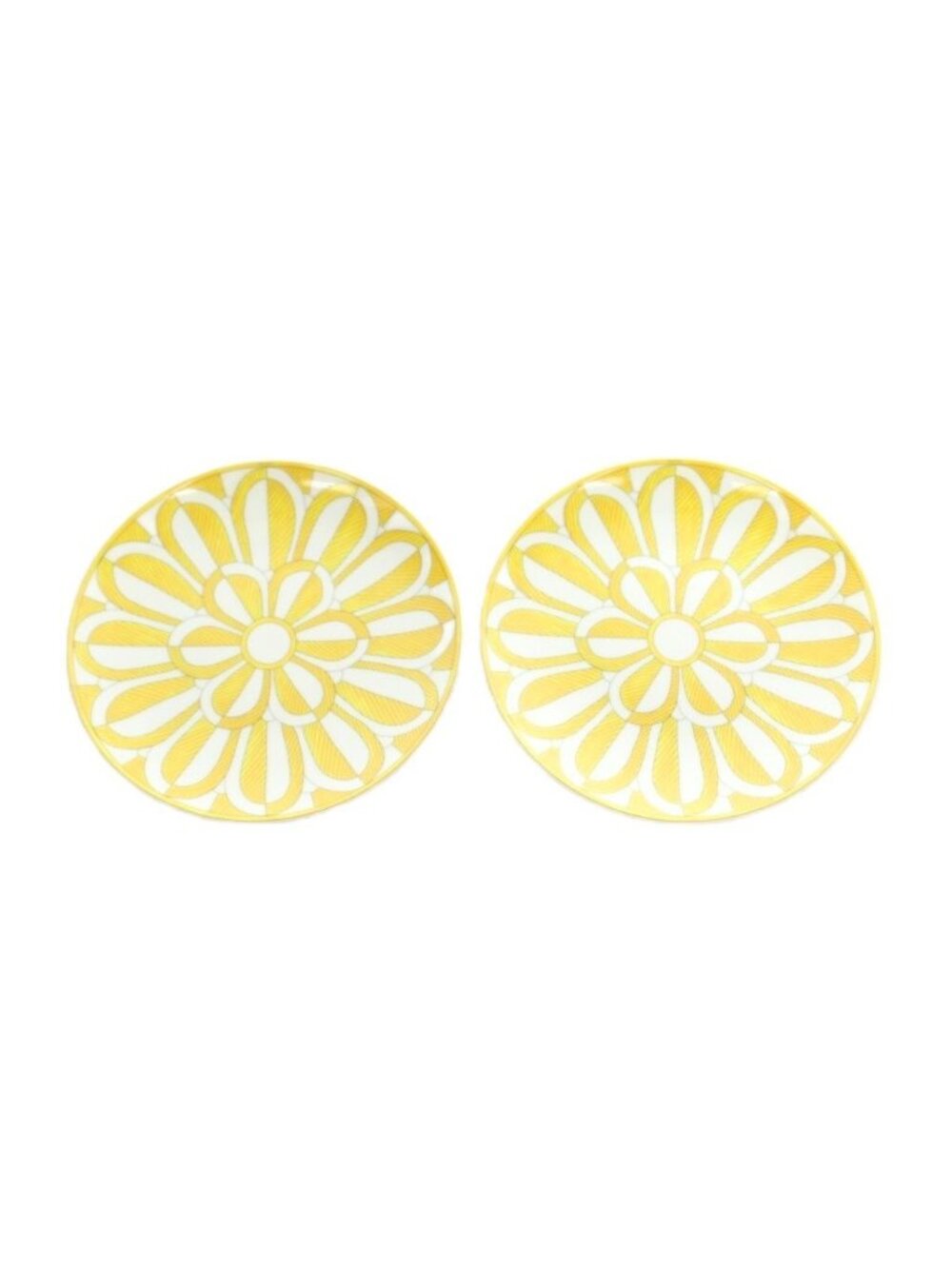 Hermes Soleil de 2 Set Dessert Plate Dish White Yellow
